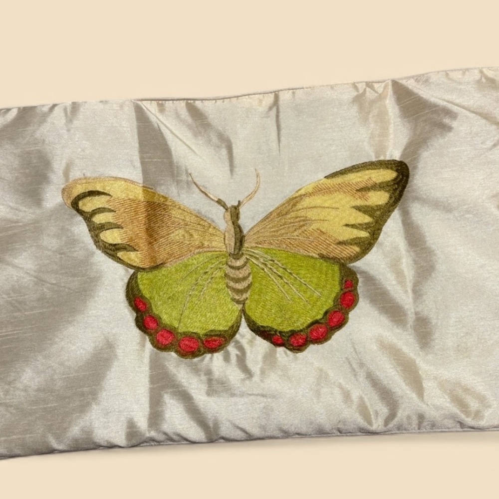 Embroidered Butterfly Silk Lumbar Pillow Cover - Picture 2 of 6